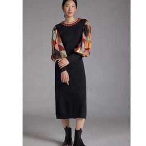 ANTHRO Bl^nk London | Knit Dress Charcoal Gray Balloon Patchwork Sleeves Small